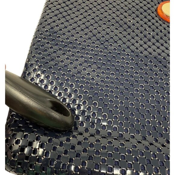 Vintage Whiting & Davis Navy Mesh Handbag Faux Tortoiseshell Handles Gold Hardwa - Picture 6 of 7